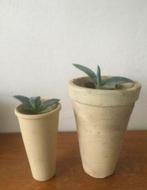 Vintage beige unieke bloempotten biologische kamerplanten, Tuin en Terras, Bloempotten, Rond, Binnen, Ophalen of Verzenden, Zo goed als nieuw