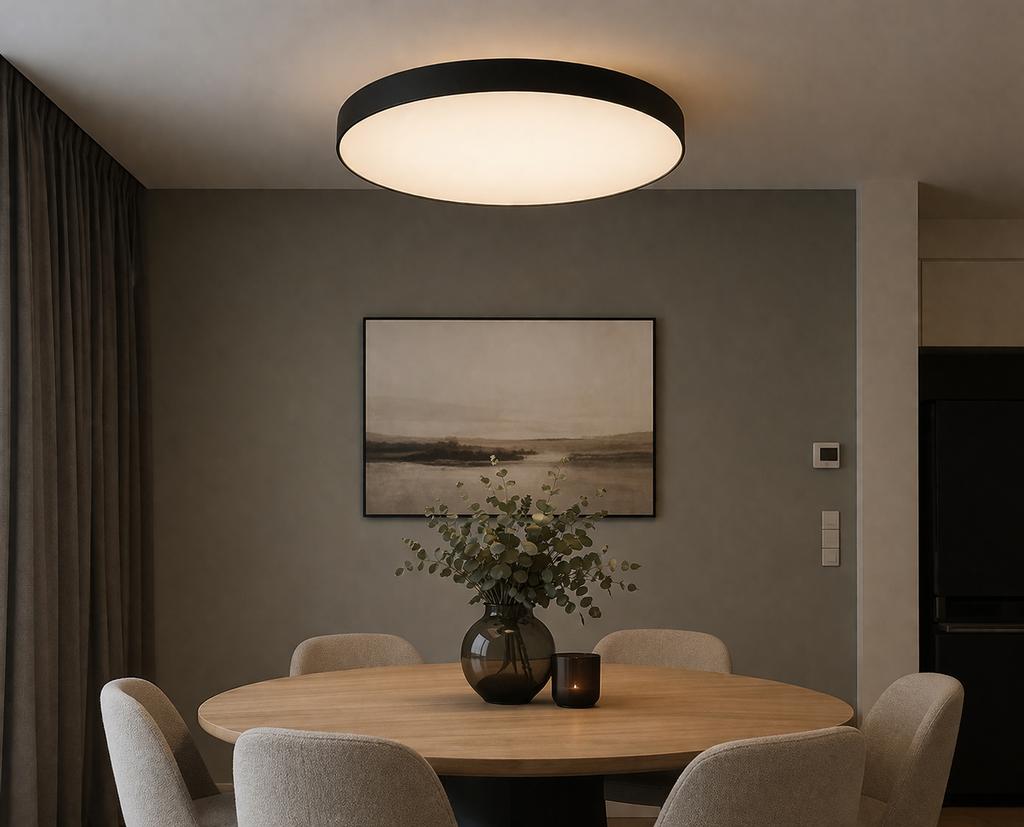 Zwarte plafonniere met vier lichtpunten, Huis en Inrichting, Lampen | Plafondlampen, Ophalen, Gebruikt, Stof