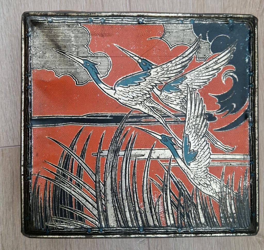 Vintage Lonka N.V. blik met kraanvogels, Ophalen of Verzenden, Gebruikt, Overige, Overige merken