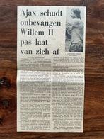 Voetbal krantenartikel Willem II Ajax augustus 1979, Ophalen of Verzenden, 1960 tot 1980, Knipsel(s)