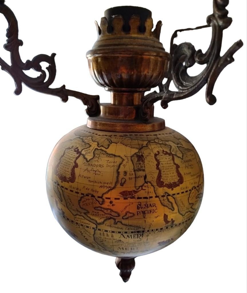 Antieke Messing Globe Hanglamp met Wereldkaart, Antiek en Kunst, Ophalen