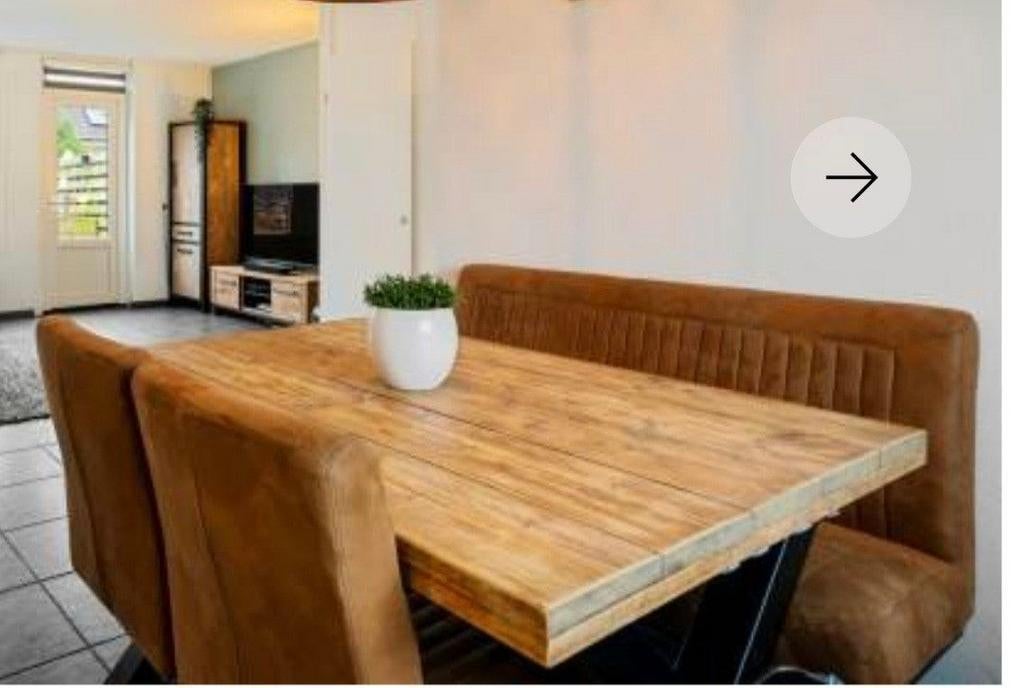 Eetkamerbank 130 cm cognac met 2 bijpassende stoelen, Huis en Inrichting, Stoelen, Ophalen, Gebruikt, Twee, Overige kleuren