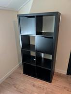 Ikea Kallax kast zwart 8 vakken, 2 met deurtjes, Ophalen, 100 tot 150 cm, 50 tot 100 cm, 25 tot 50 cm