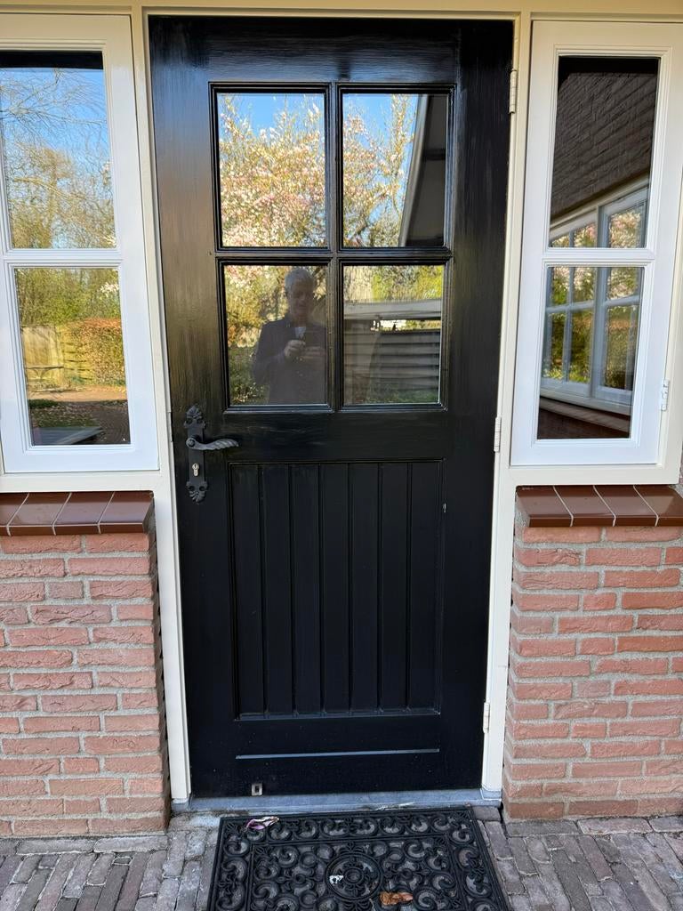 Zwarte buitendeur met glas, Gebruikt, 80 tot 100 cm, Ophalen of Verzenden, Buitendeur