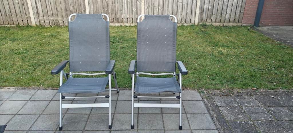 2 gelijke camping stoelen (b) gebruikt, Tuin en Terras, Tuinstoelen, Ophalen, Gebruikt, Aluminium, Verstelbaar