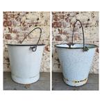 2 oude franse brocante emaille emmers / allegonda, Ophalen of Verzenden, Gebruikt, Kunststof