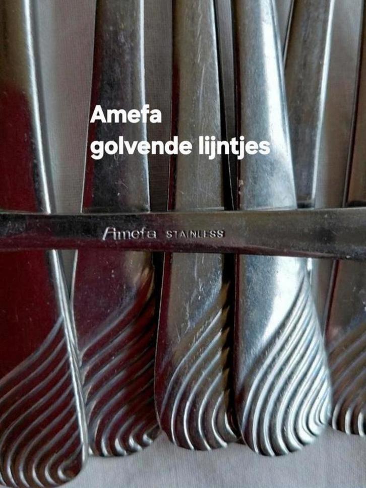 Amefa Stainless relief golvende lijntjes handvatten, Huis en Inrichting, Keuken | Bestek, Rvs of Chroom, Ophalen of Verzenden