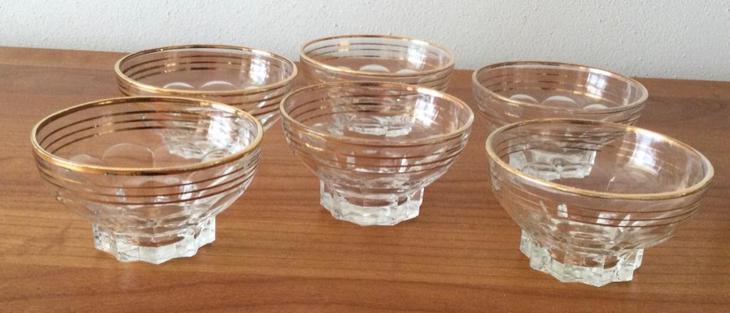 6 bowl / punch glazen met gouden rand, Antiek en Kunst, Ophalen of Verzenden