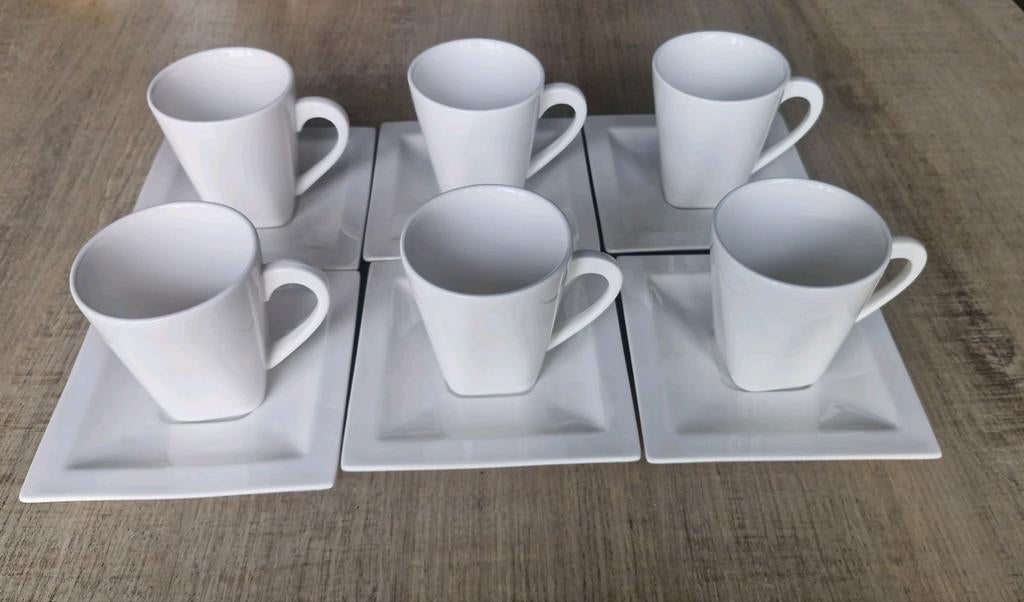 Sam & Squito True Life 6 witte kopjes met schotels, Ophalen, Porselein, Overige stijlen, Kop(pen) en/of Schotel(s)