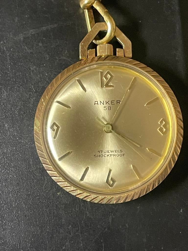 Zakhorloge met ketting merk Anker, Ophalen of Verzenden, Staal, Overige merken, Met ketting