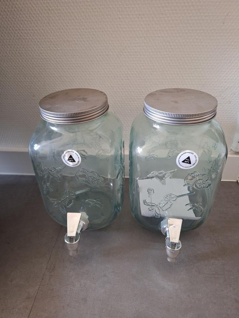 Glazen sapdispenser met kraantje (2 stuks), Ophalen of Verzenden, Meerkleurig, Glas, Overige typen