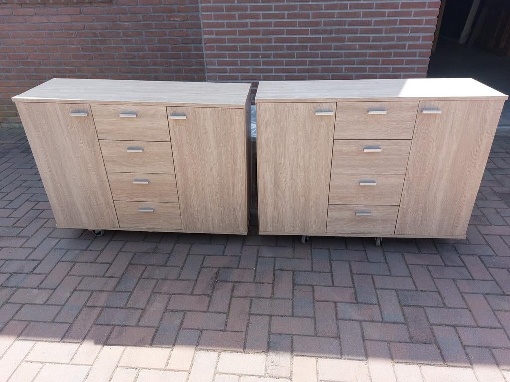 Set van 2 ladekasten / dressoirs met deuren, Ophalen, Gebruikt, Modern, Tijdloos, 25 tot 50 cm