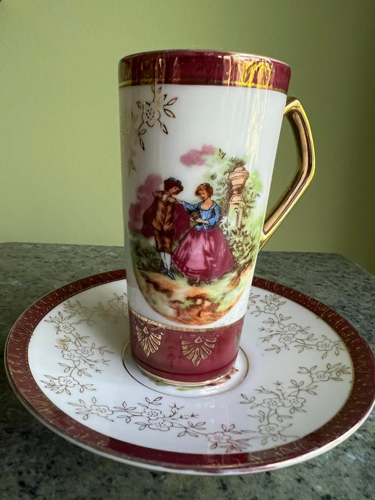 Vintage Frères Porcelaine Kop en Schotel met Romantisch Tafe, Huis en Inrichting, Bureaus, Ophalen