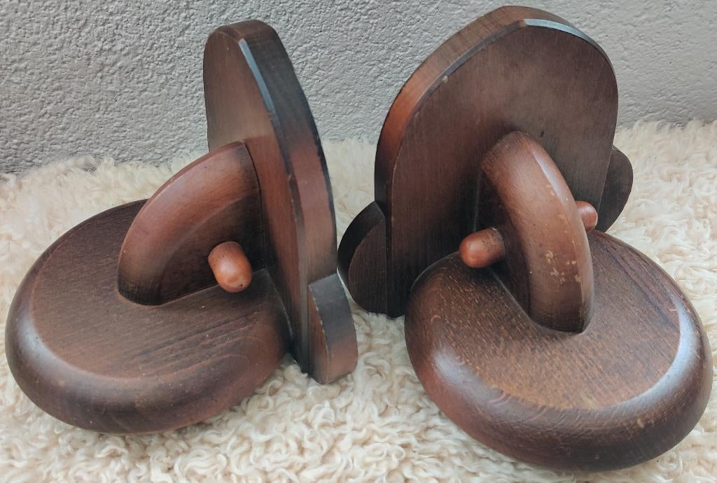 Set Art Deco boekensteunen van hout 1930s vintage, Ophalen