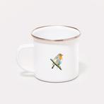 Emaille mok Veluwse Plaatjes - roodborstje, Antiek en Kunst, Antiek | Emaille, Ophalen of Verzenden