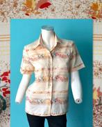 Vintage jaren 70 blouse crème met motief maat 36, Verzenden, Beige, Vintage, Maat 36 (S)