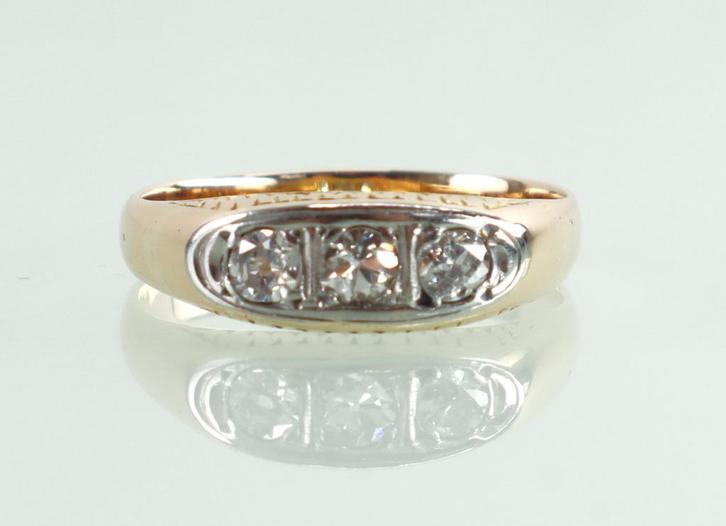 Antieke gouden platina ring oud slijpsel diamanten, Sieraden, Tassen en Uiterlijk, Antieke sieraden, Ring, Goud, Met edelsteen