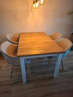 Uitschuifbare eettafel en 4 eetkamerstoelen, Huis en Inrichting, Tafels | Eettafels, Ophalen, Eikenhout, 50 tot 100 cm, Zo goed als nieuw