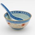Vintage Chinees rijstkommetje met lepel, Gebruikt, Ophalen of Verzenden, Kom(men), Overige stijlen