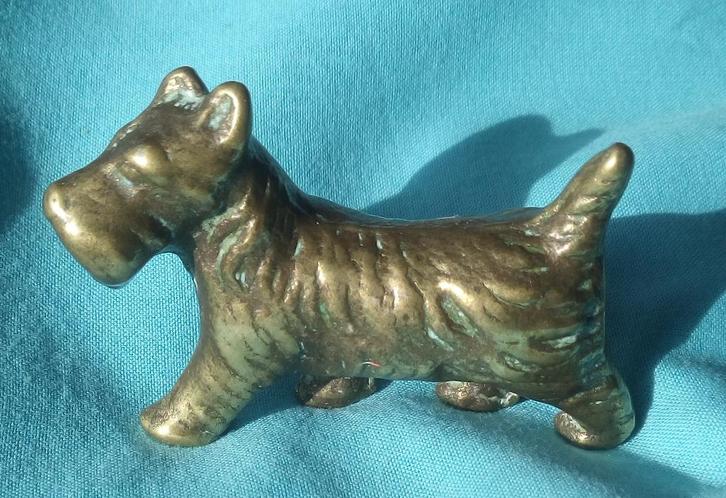 19 de EEUWS MESSING BEELDJE VAN EEN SCHOTSE TERRIER HOND, Antiek en Kunst, Curiosa en Brocante, Verzenden