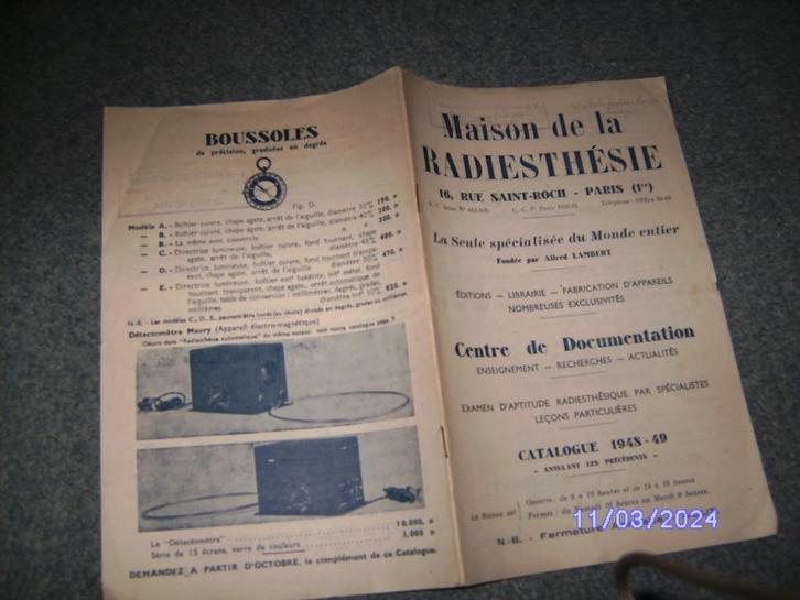 wichelroede lopen catalogus 1948-1949 Frankrijk Parijs oud, Boeken, Esoterie en Spiritualiteit, Gelezen, Overige typen, Spiritualiteit algemeen