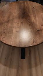 Mooie bruine eiken eetkamertafel met metalen kruispoot, Ophalen, Gebruikt, 100 tot 150 cm, 150 tot 200 cm