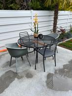 Tuintafel rond (1.20) met 4 kunstof stoelen, Tuin en Terras, Ophalen, Gebruikt, Overige materialen