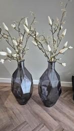 Set van 2 glazen vazen met decoratieve takken, Huis en Inrichting, Ophalen, Overige kleuren, Minder dan 50 cm, Glas