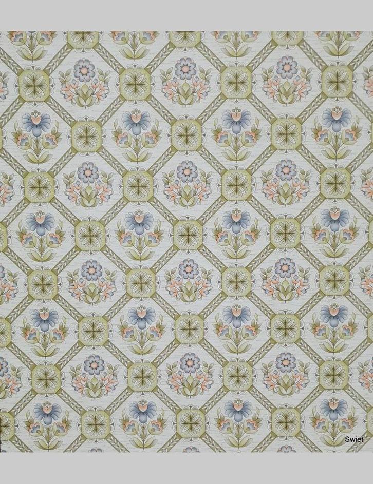 13947 retro behang bloemen ruit pastel seventies stijl swiet, Huis en Inrichting, Stoffering | Behang, Blauw, Wit, Groen, Oranje