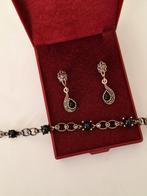 925 sterling zilveren armband & oorbellen met zwarte stenen, Sieraden, Tassen en Uiterlijk, Antieke sieraden, Verzenden, Zilver