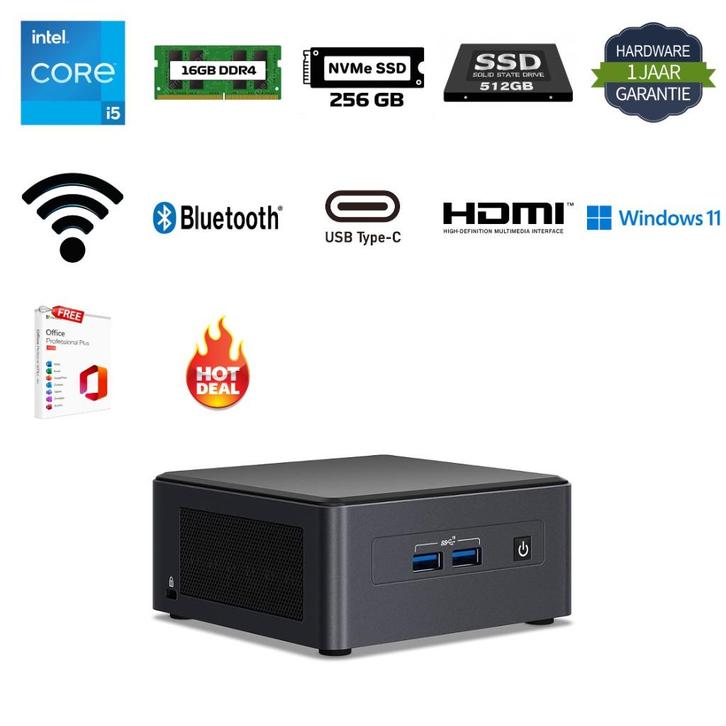 Intel NUC 11TNH i5-1145G7 4.4GHz 16GB 256GB NVMe 512GB SSD, Computers en Software, Desktop Pc's, Zo goed als nieuw, 4 Ghz of meer