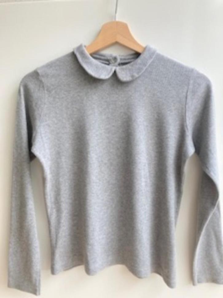 Grijze longsleeve, shirt met kraag van Petit Bateau mt. 152, Kinderen en Baby's, Kinderkleding | Maat 152, Zo goed als nieuw, Meisje