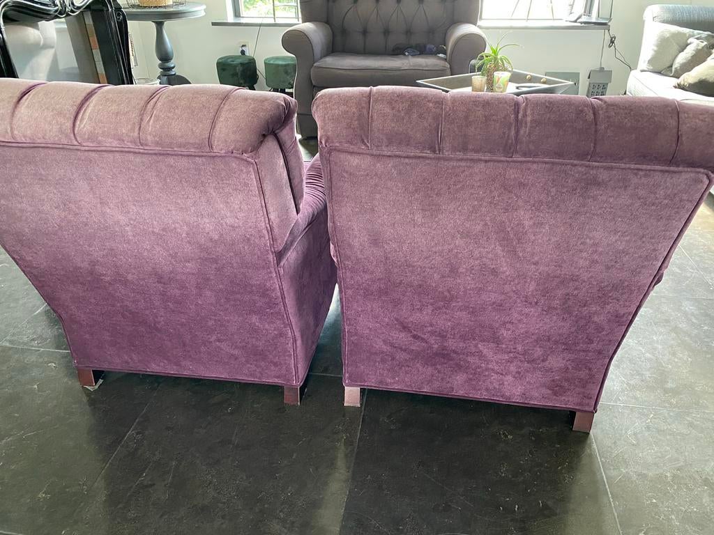 2 paarse velours stoelen van Rofra Home, Huis en Inrichting, Fauteuils, Gebruikt, Stof, 50 tot 75 cm, Minder dan 75 cm, Ophalen of Verzenden