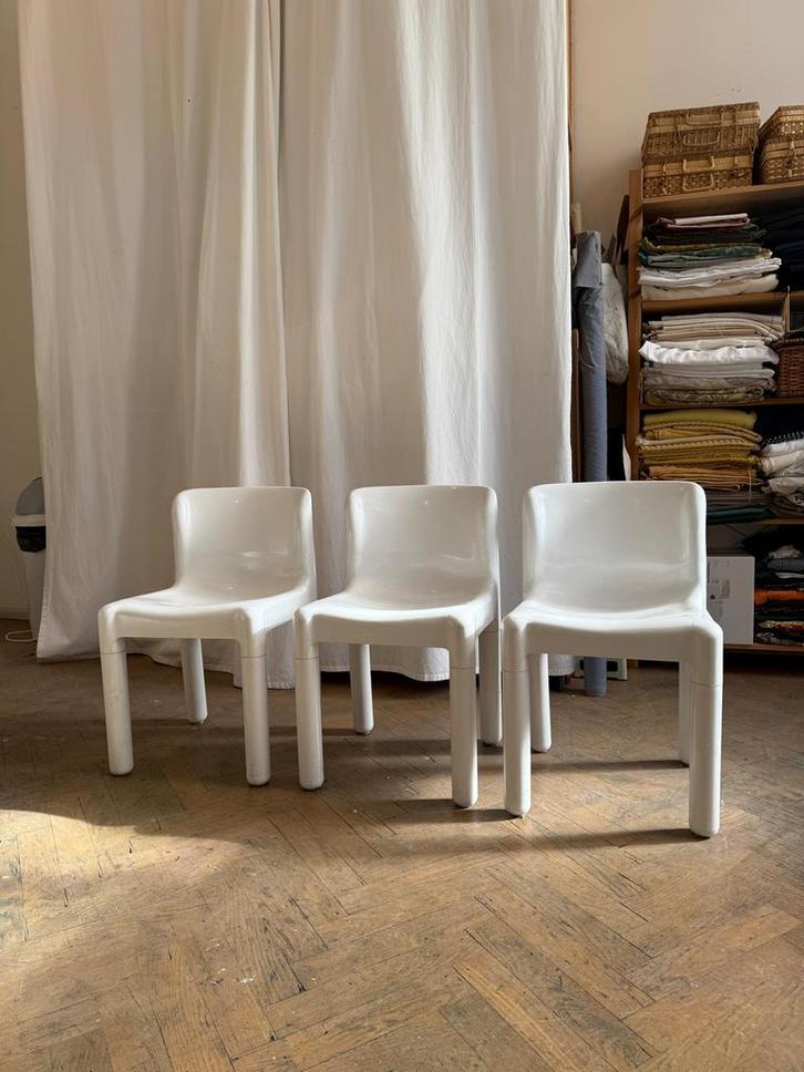 Kartell ‘Model 4875’ vintage stoelen, wit, 3 stuks, Huis en Inrichting, Stoelen, Gebruikt, Drie, Kunststof, Wit, Ophalen