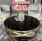 SALONTAFEL 'NOVARA' WIT / ZWART GLAS - LUXE GOUD RVS FRAME, Nieuw, Glas, Ophalen of Verzenden