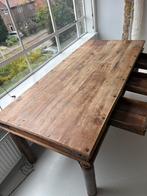 Houten eettafel 200 x 90 cm, Ophalen, Gebruikt, 50 tot 100 cm, Vijf personen of meer