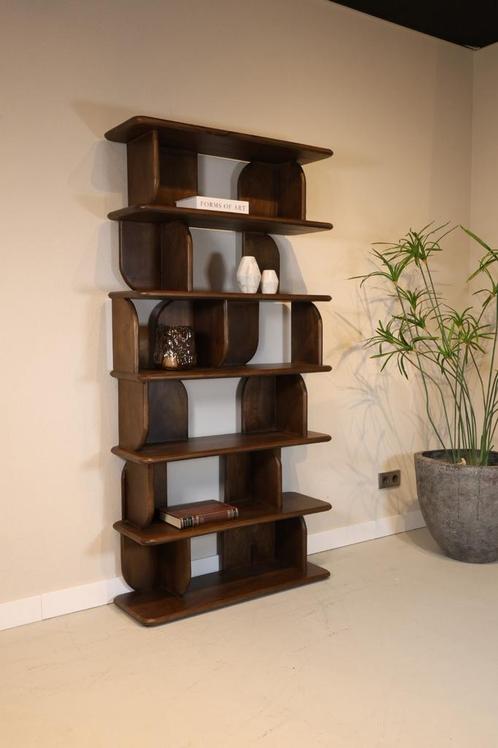 Japandi Boekenkast Walnoot Bruin Mangohout | vakkenkast, Huis en Inrichting, Kasten | Boekenkasten, Nieuw, 50 tot 100 cm, 150 tot 200 cm
