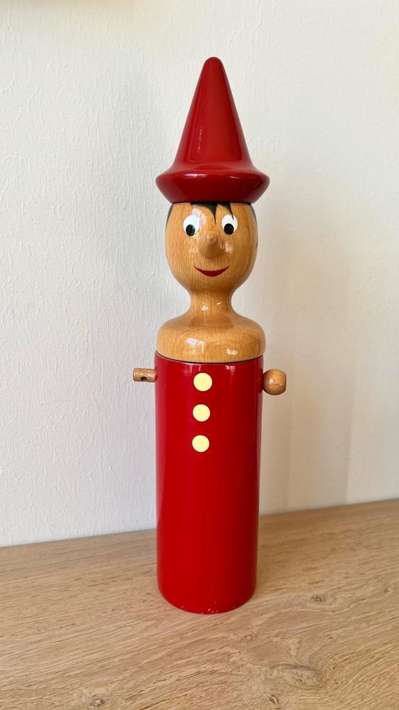 Vintage houten spaarpot Pinokkio : Mastro Geppetto Italy, Verzamelen, Spaarpotten, Zo goed als nieuw, Dier, Steen, Aardewerk of Keramiek