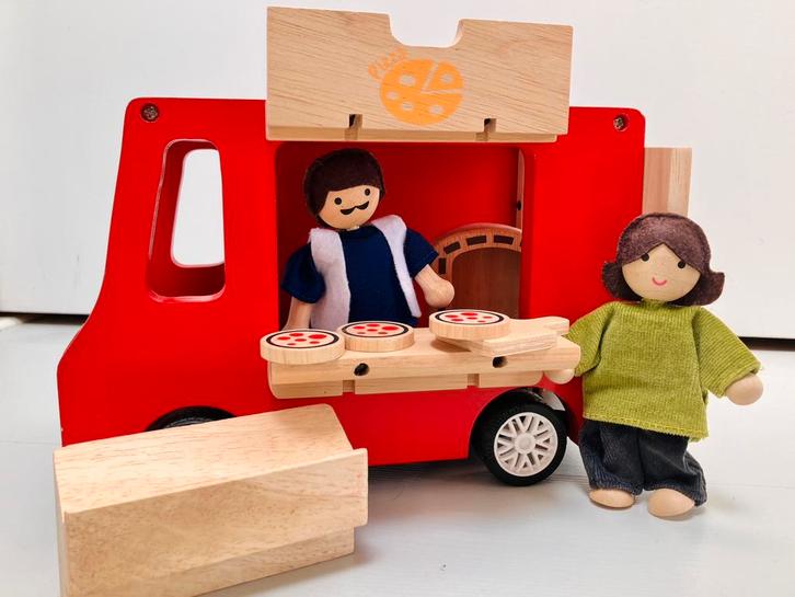 Montessori pizza truck, Kinderen en Baby's, Speelgoed | Houten speelgoed, Zo goed als nieuw, Duw- of Trekspeelgoed, Ophalen