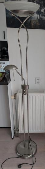 Vloerlamp RVS kleur met leeslamp, Huis en Inrichting, Lampen | Vloerlampen, Ophalen, Gebruikt, 150 tot 200 cm