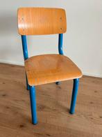 VINTAGE school stoel kids chair wood steel blue, Ophalen, Gebruikt, Stoel(en)