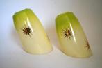vintage 2x lampenkap groot schuin goud groen jaren '50 glas, Gebruikt, 25 tot 50 cm, Vintage, Ophalen of Verzenden