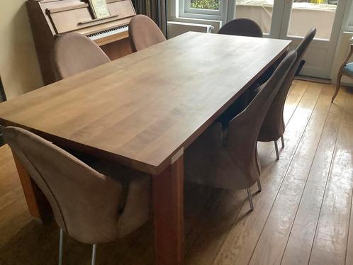 6 eetkamerstoelen nubuckleer, Huis en Inrichting, Stoelen, Gebruikt, Leer, Ophalen