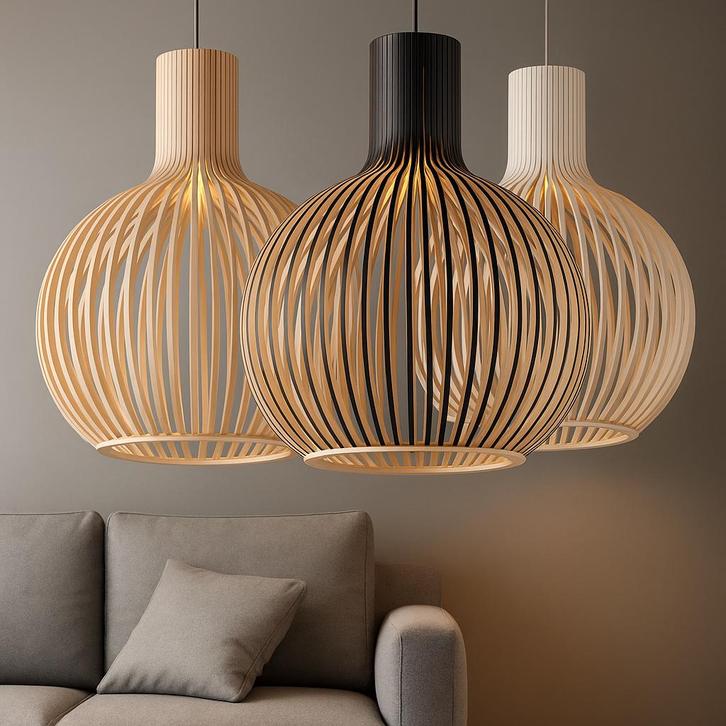 Luxe scandinavische plafond lamp, Huis en Inrichting, Lampen | Plafondlampen, Nieuw, Hout, Ophalen of Verzenden