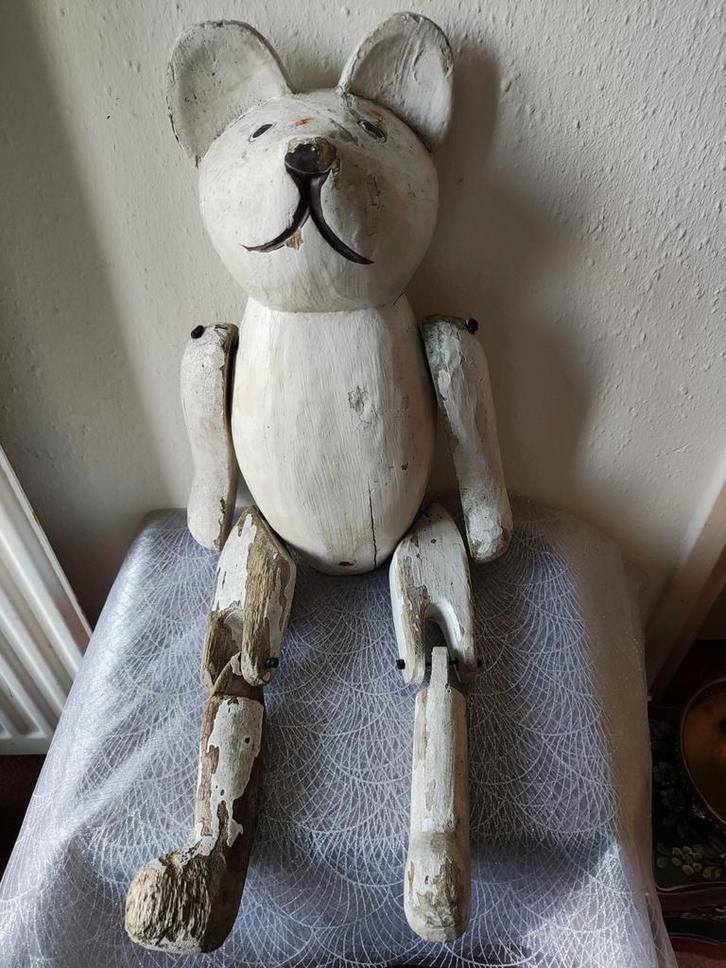 Mooie grote oude houten beer, Antiek en Kunst, Antiek | Woonaccessoires, Verzenden