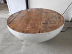 Salontafel wit metaal met oud teak hout rond 70x30cm, Huis en Inrichting, Tafels | Salontafels, Ophalen, Gebruikt, 50 tot 100 cm