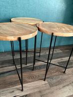 Bijzettafeltjes Mango hout 3 st, Huis en Inrichting, Tafels | Bijzettafels, Ophalen, Minder dan 55 cm, Gebruikt, Rond
