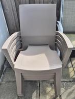 4 grijze tuinstoelen, Ophalen, Zo goed als nieuw, Kunststof, Stapelbaar