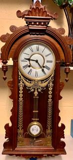 Antieke wandklok met mooi beschilderd glas, Antiek en Kunst, Ophalen