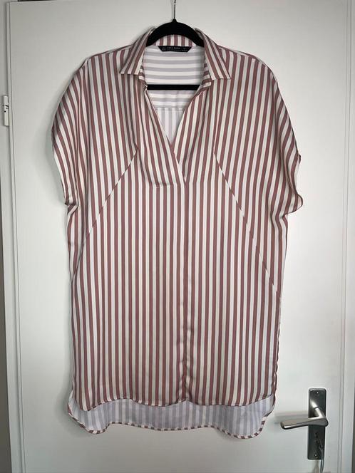 ZARA basic gestreepte roze wit oversize blouse tuniek mt S, Kleding | Dames, Blouses en Tunieken, Zo goed als nieuw, Maat 36 (S)